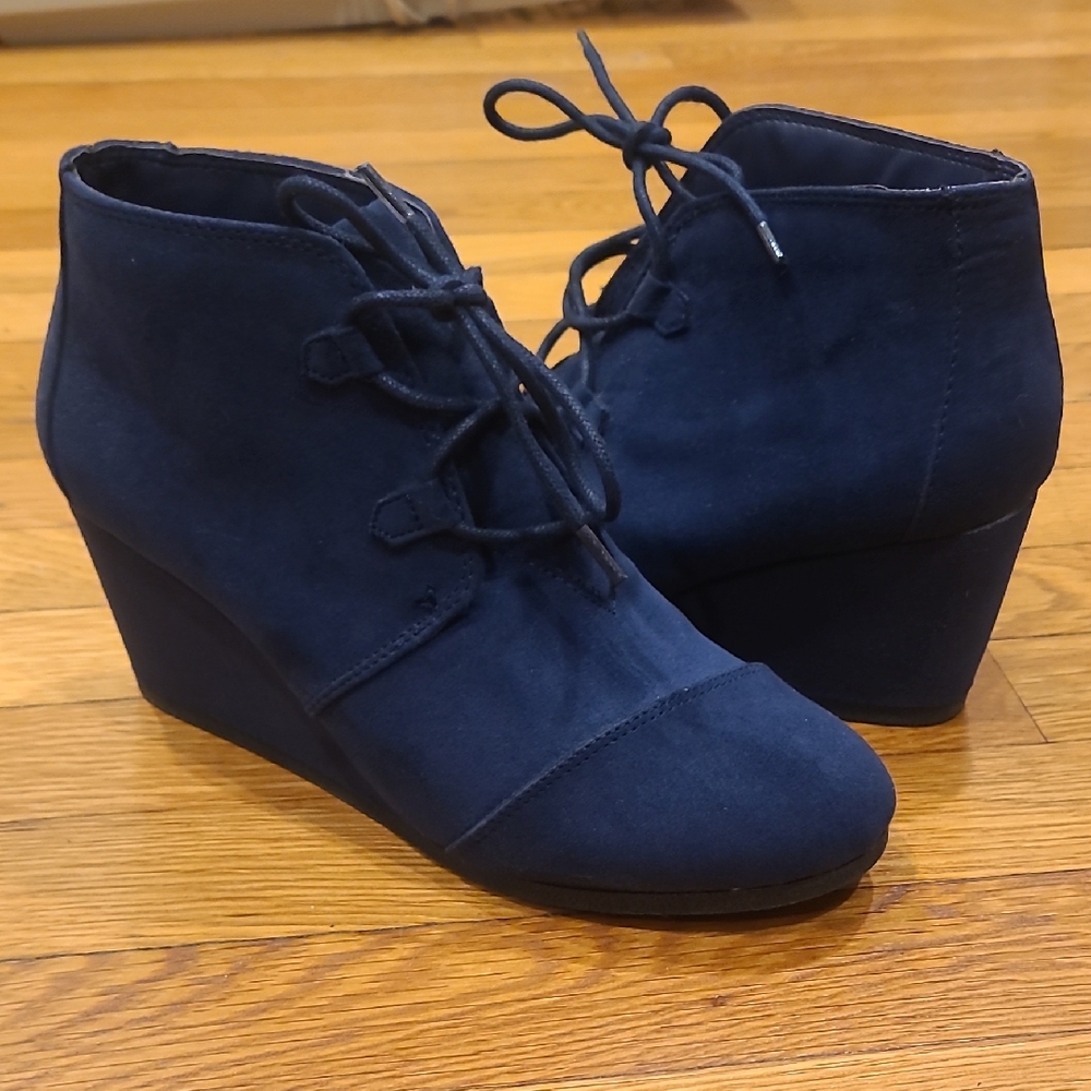 Navy Wedge Ankle Boots Size 8 1/2